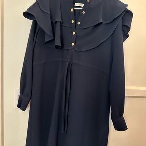 Sandro Navy Long Sleeve Dress with Gold Accents